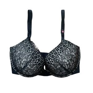 NWT Victoria Secret Push Up Bra Metallic Band Side Boning Black Size 34DD